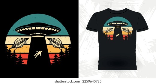 Funny Retro Vintage UFO Alien T-shirt Design