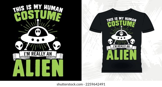 Funny Retro Vintage UFO Alien T-shirt Design