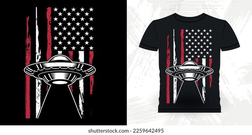 Diseño divertido de camisetas retro vintage de OVNI alienígena