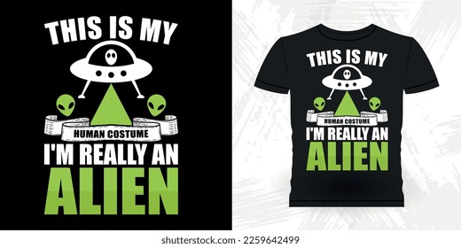 Funny Retro Vintage UFO Alien T-shirt Design