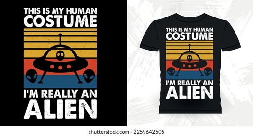 Funny Retro Vintage UFO Alien T-shirt Design