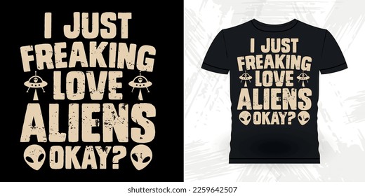 Funny Retro Vintage UFO Alien T-shirt Design