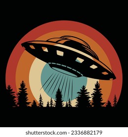 Funny Retro Vintage UFO Alien T-shirt Design