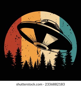 Funny Retro Vintage UFO Alien T-shirt Design