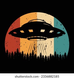 Funny Retro Vintage UFO Alien T-shirt Design