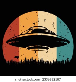 Funny Retro Vintage UFO Alien T-shirt Design