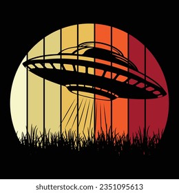 Funny Retro Vintage UFO Alien T-shirt Design