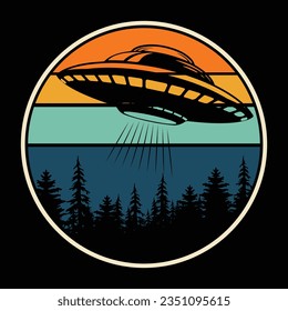 Funny Retro Vintage UFO Alien T-shirt Design