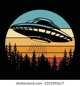 Funny Retro Vintage UFO Alien T-shirt Design