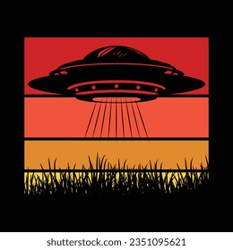 Funny Retro Vintage UFO Alien T-shirt Design