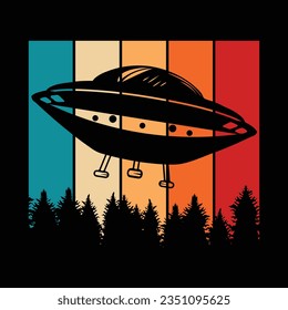 Funny Retro Vintage UFO Alien T-shirt Design