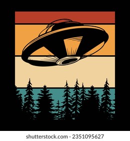 Funny Retro Vintage UFO Alien T-shirt Design