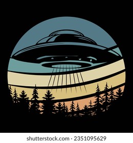Funny Retro Vintage UFO Alien T-shirt Design