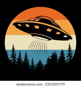 Funny Retro Vintage UFO Alien T-shirt Design