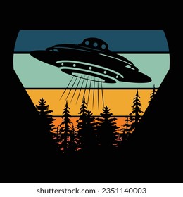 Funny Retro Vintage UFO Alien T-shirt Design