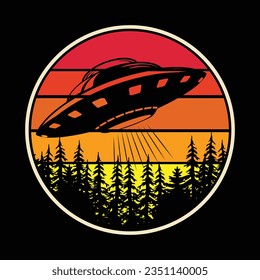 Funny Retro Vintage UFO Alien T-shirt Design