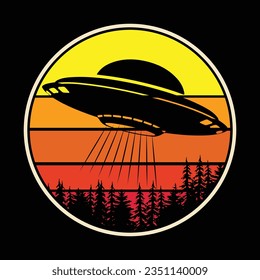 Funny Retro Vintage UFO Alien T-shirt Design