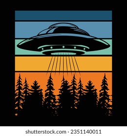 Funny Retro Vintage UFO Alien T-shirt Design