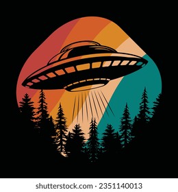 Funny Retro Vintage UFO Alien T-shirt Design