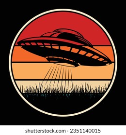 Funny Retro Vintage UFO Alien T-shirt Design