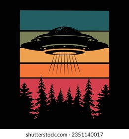 Funny Retro Vintage UFO Alien T-shirt Design