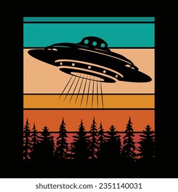 Funny Retro Vintage UFO Alien T-shirt Design