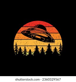 Funny Retro Vintage UFO Alien T-shirt Design