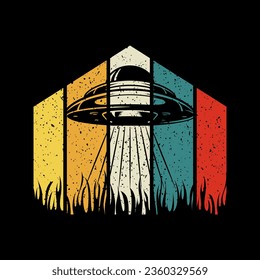 Funny Retro Vintage UFO Alien T-shirt Design