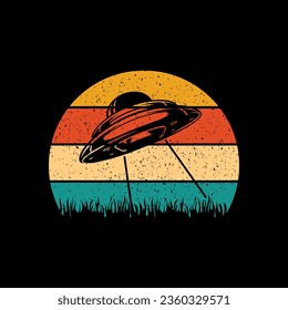 Funny Retro Vintage UFO Alien T-shirt Design