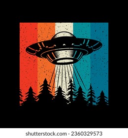 Funny Retro Vintage UFO Alien T-shirt Design