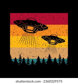 Funny Retro Vintage UFO Alien T-shirt Design