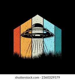 Funny Retro Vintage UFO Alien T-shirt Design