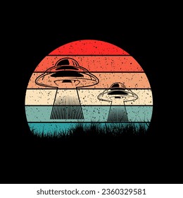 Funny Retro Vintage UFO Alien T-shirt Design