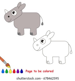 Funny Rhino to be colored, the coloring book for preschool kids with easy educational gaming level.