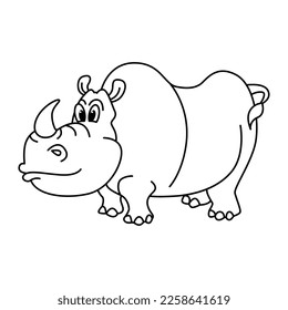 Funny rhino cartoon characters vector illustration. For kids coloring book.