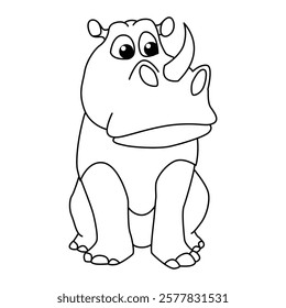 Funny rhino cartoon characters vector illustration. For kids coloring book.