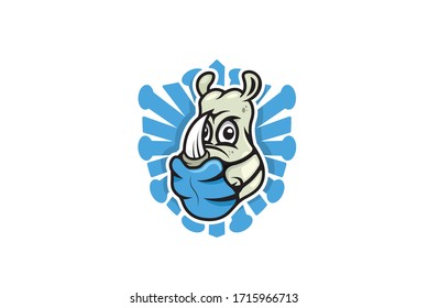 Funny Rhino wearing face mask against corona virus covid-19