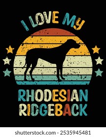 Divertido Rodesian Ridgeback Antiguas Retro Sunset Silhouette Regalos Perro Amante Perro Propietaria Camiseta esencial