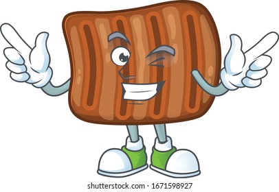 Funny roasted beef cartoon design style with wink eye face