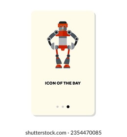 Funny robot assistant ready to help flat vector icon. Artificial intelligence cyborg character for game or toy vector illustration. AI, machines, cybernetics concept for web design and apps