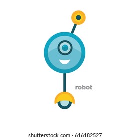 Funny robot cartoon in flat style on white background. Vector illustration