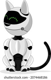 Gracioso gato robot con fondo blanco. Ilustración vectorial.