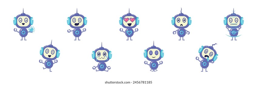 Funny Robot Character Engaged in Different Activity Vector Set