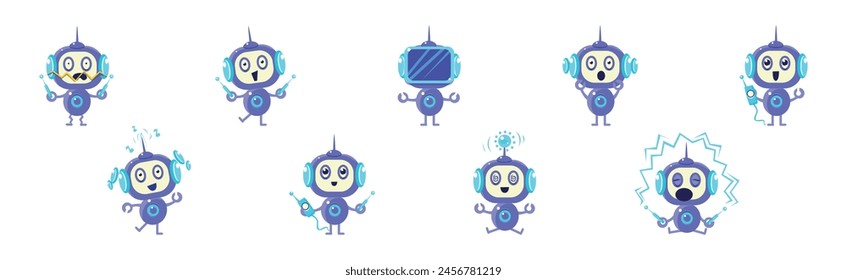 Funny Robot Character Engaged in Different Activity Vector Set