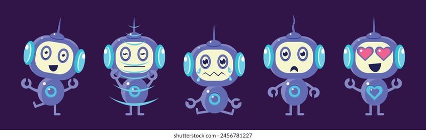 Funny Robot Character Engaged in Different Activity Vector Set