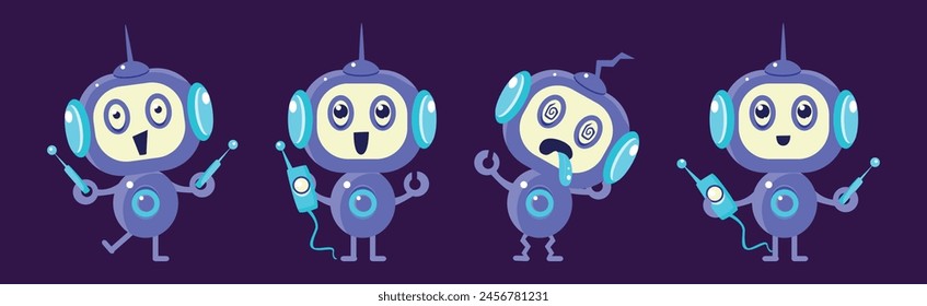 Funny Robot Character Engaged in Different Activity Vector Set