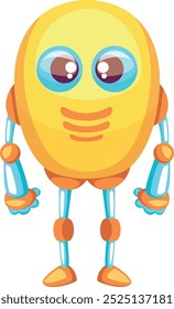 Funny robot character. Yellow plastic tech toy