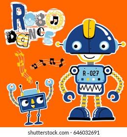 Funny robot dancing, vector cartoon illustration