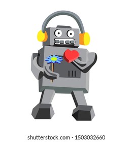 funny robot holding a flower