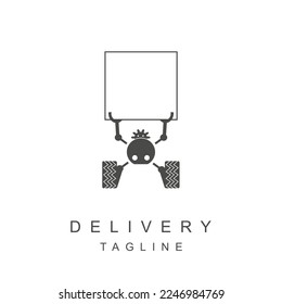 Funny robot holds a box. Delivery company logo design isolated on white